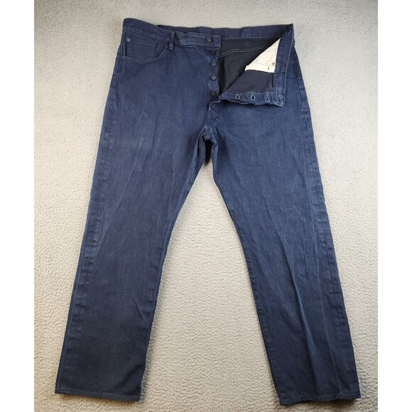 Mens 44x32 Levis Blue Dark Wash 501 Classic Fit Straight Leg Button Fly Denim - Picture 1 of 9